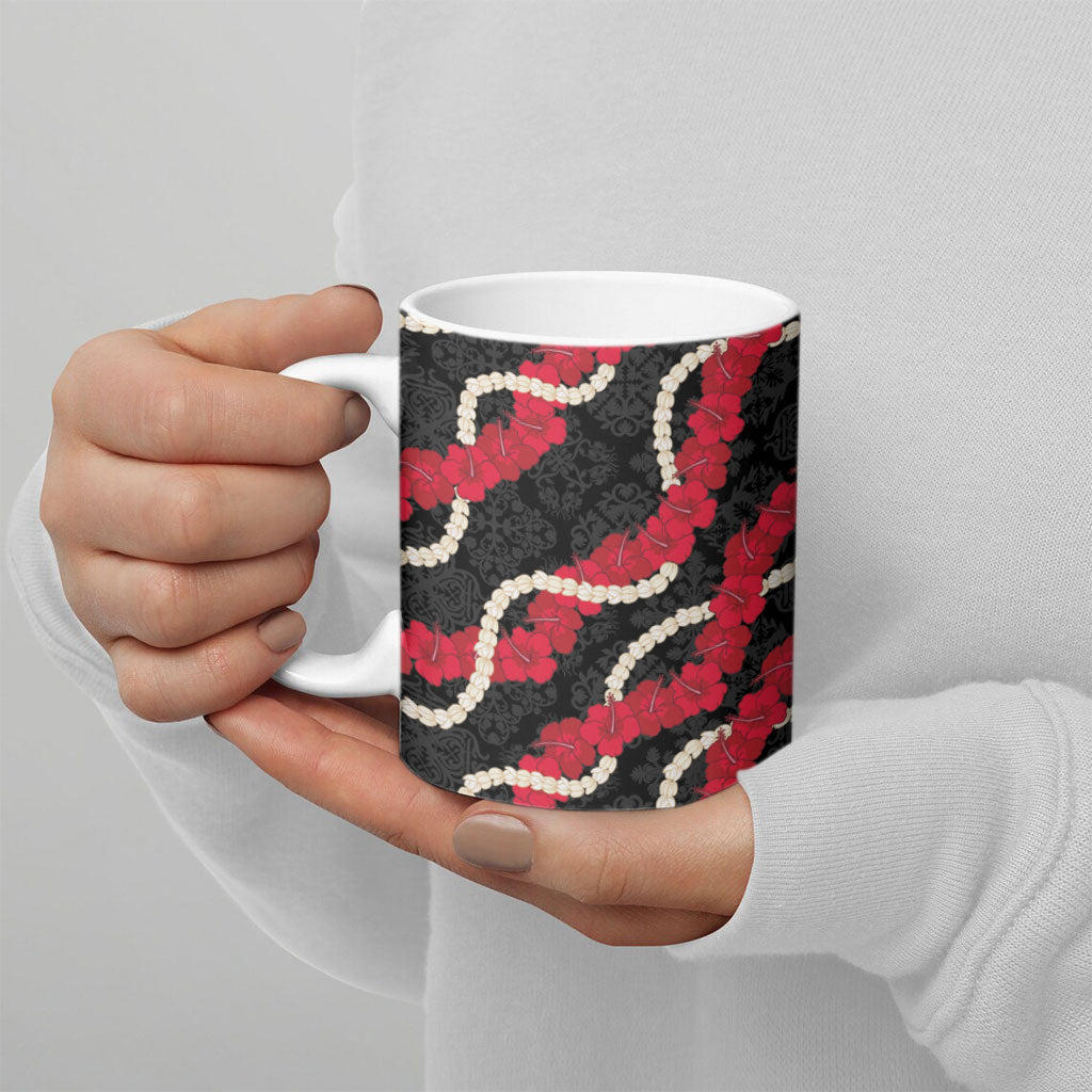 Aloha Ula'ula Hibiscus Pikake Lei Ceramic Mug Hawaiian Quilt Pattern