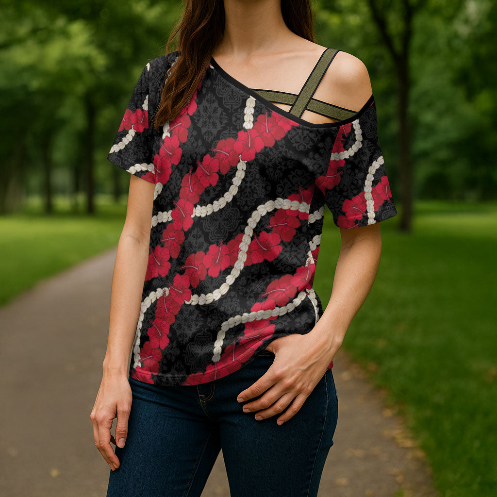 Aloha Ula'ula Hibiscus Pikake Lei Cross Shoulder Shirt Hawaiian Quilt Pattern
