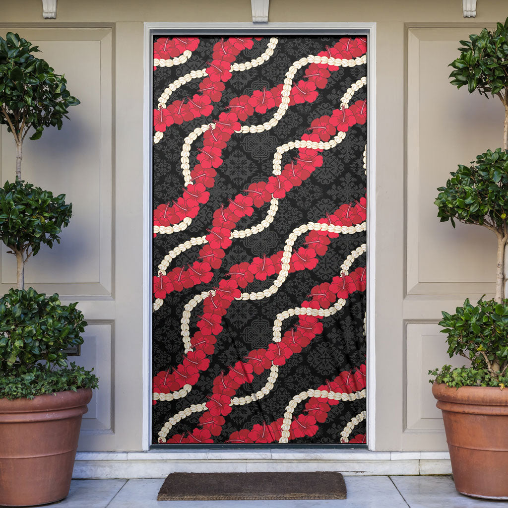 Aloha Ula'ula Hibiscus Pikake Lei Door Cover Hawaiian Quilt Pattern LT9 Black - Polynesian Pride