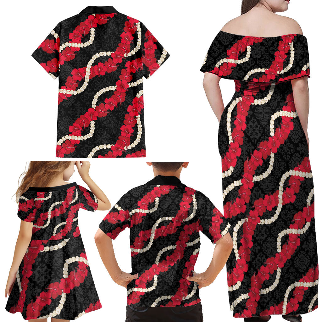 Aloha Ula'ula Hibiscus Pikake Lei Family Matching Off Shoulder Maxi Dress and Hawaiian Shirt Hawaiian Quilt Pattern