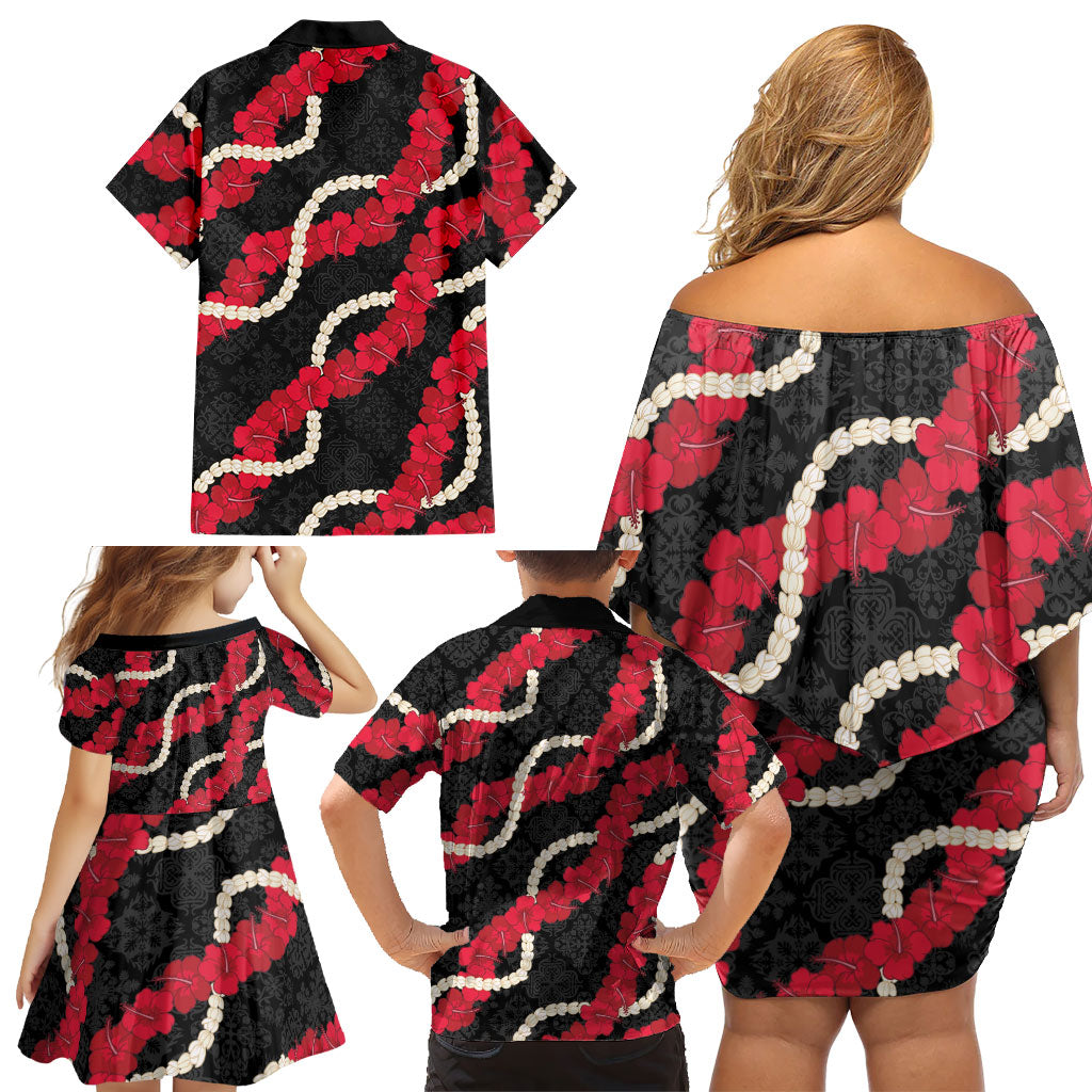 Aloha Ula'ula Hibiscus Pikake Lei Family Matching Off Shoulder Short Dress and Hawaiian Shirt Hawaiian Quilt Pattern