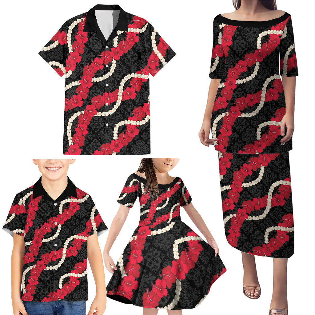 Aloha Ula'ula Hibiscus Pikake Lei Family Matching Puletasi and Hawaiian Shirt Hawaiian Quilt Pattern LT9 - Polynesian Pride