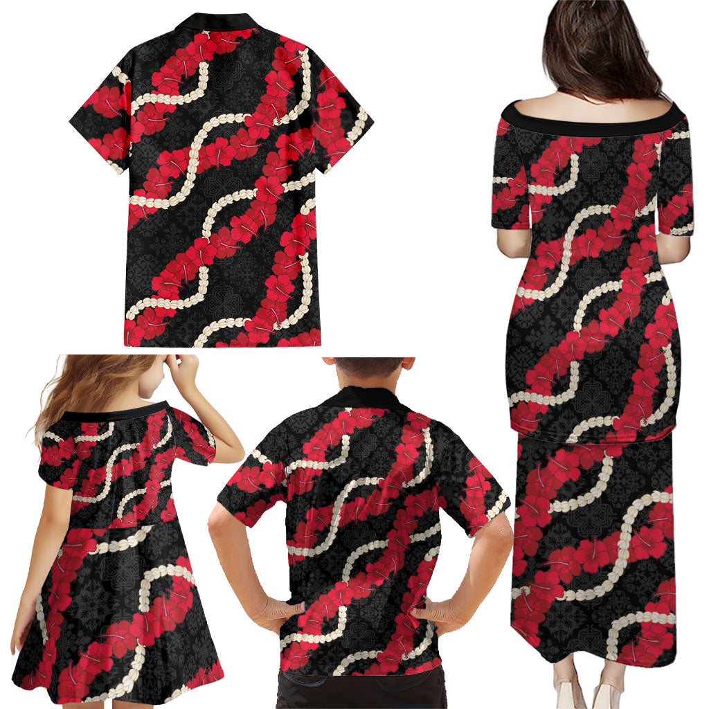 Aloha Ula'ula Hibiscus Pikake Lei Family Matching Puletasi and Hawaiian Shirt Hawaiian Quilt Pattern
