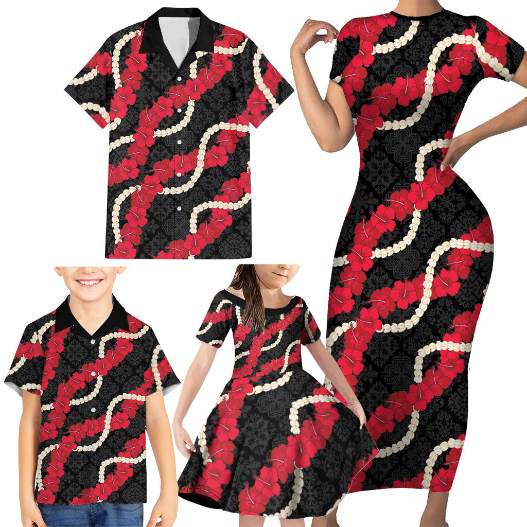 Aloha Ula'ula Hibiscus Pikake Lei Family Matching Short Sleeve Bodycon Dress and Hawaiian Shirt Hawaiian Quilt Pattern