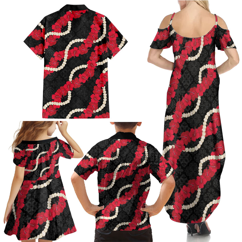 Aloha Ula'ula Hibiscus Pikake Lei Family Matching Summer Maxi Dress and Hawaiian Shirt Hawaiian Quilt Pattern