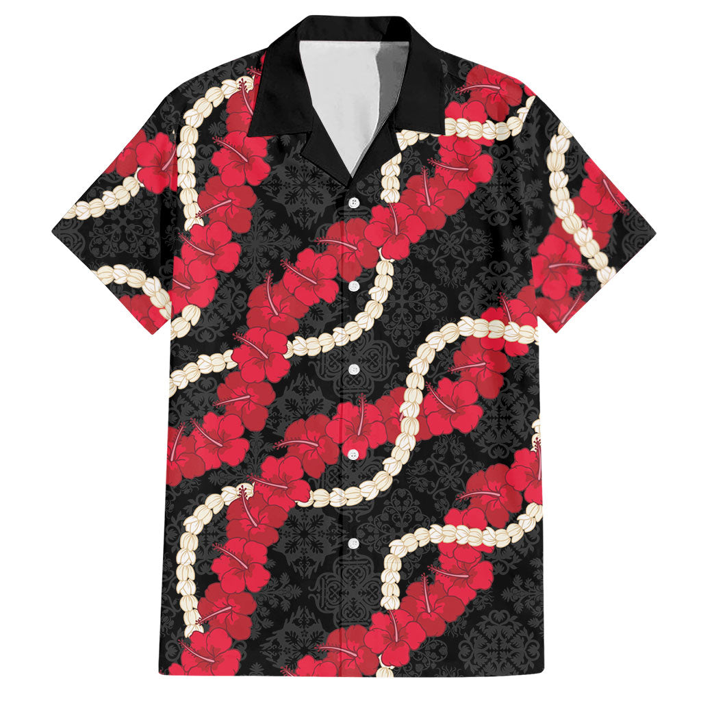Aloha Ula'ula Hibiscus Pikake Lei Hawaiian Shirt Hawaiian Quilt Pattern LT9 Black - Polynesian Pride