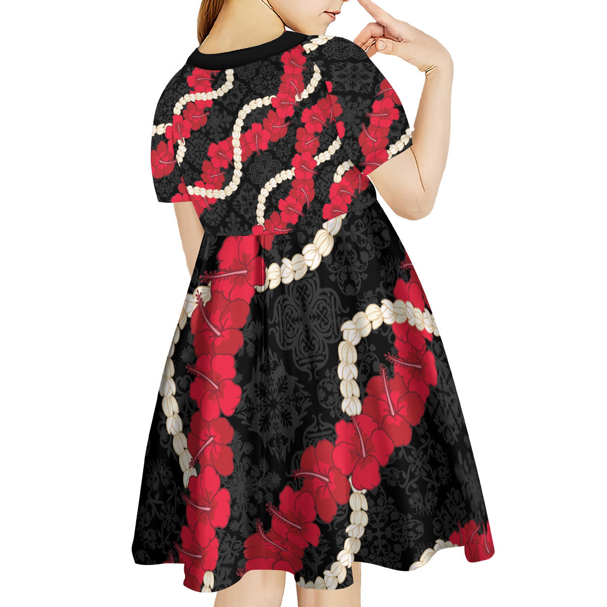 Aloha Ula'ula Hibiscus Pikake Lei Kid Short Sleeve Dress Hawaiian Quilt Pattern