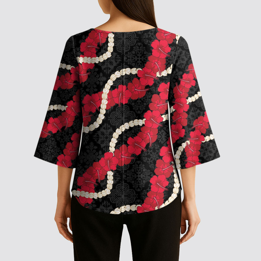 Aloha Ula'ula Hibiscus Pikake Lei Kimono Sleeve Blouse Hawaiian Quilt Pattern