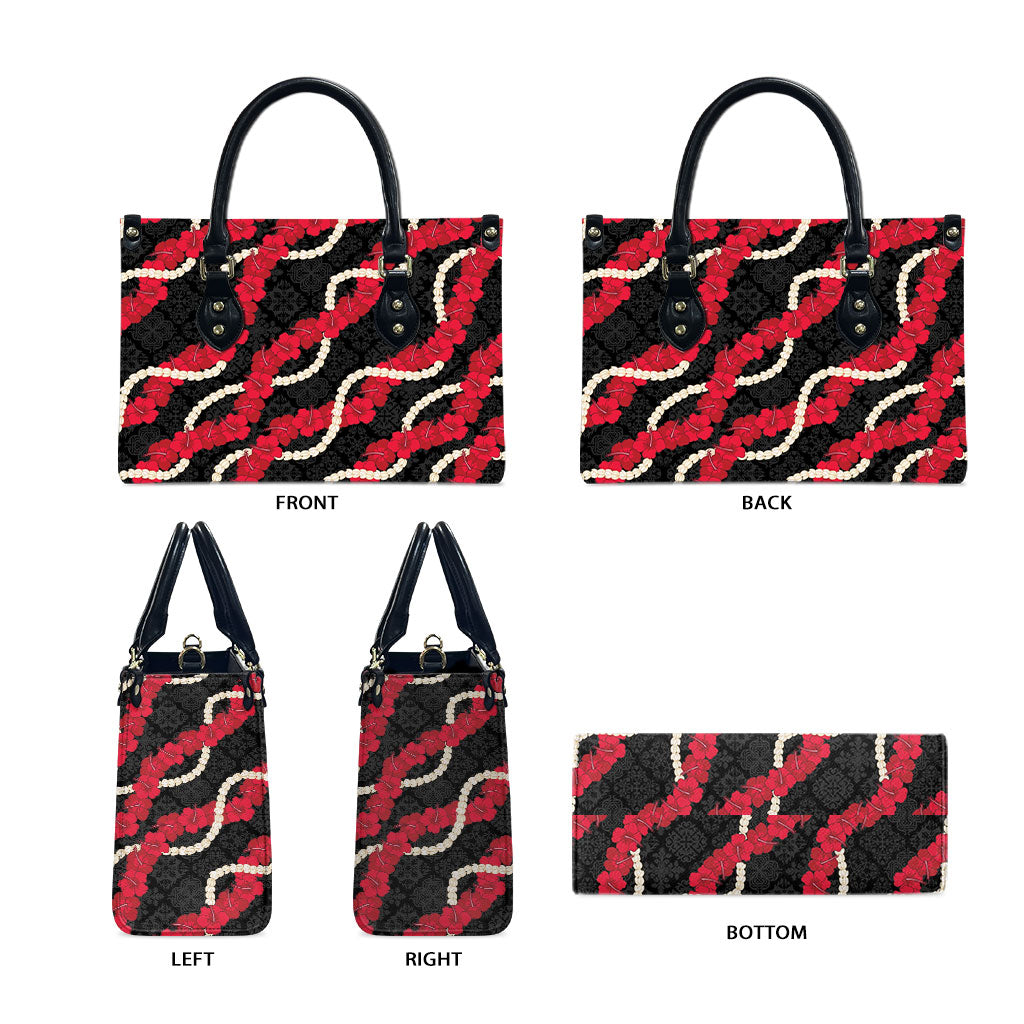 Aloha Ula'ula Hibiscus Pikake Lei Leather Bag Hawaiian Quilt Pattern