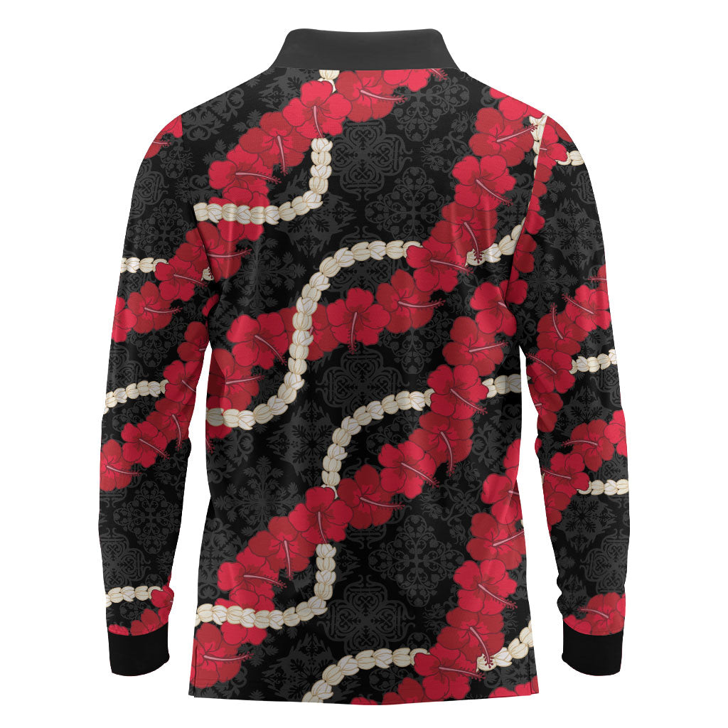 Aloha Ula'ula Hibiscus Pikake Lei Long Sleeve Polo Shirt Hawaiian Quilt Pattern LT9 - Polynesian Pride