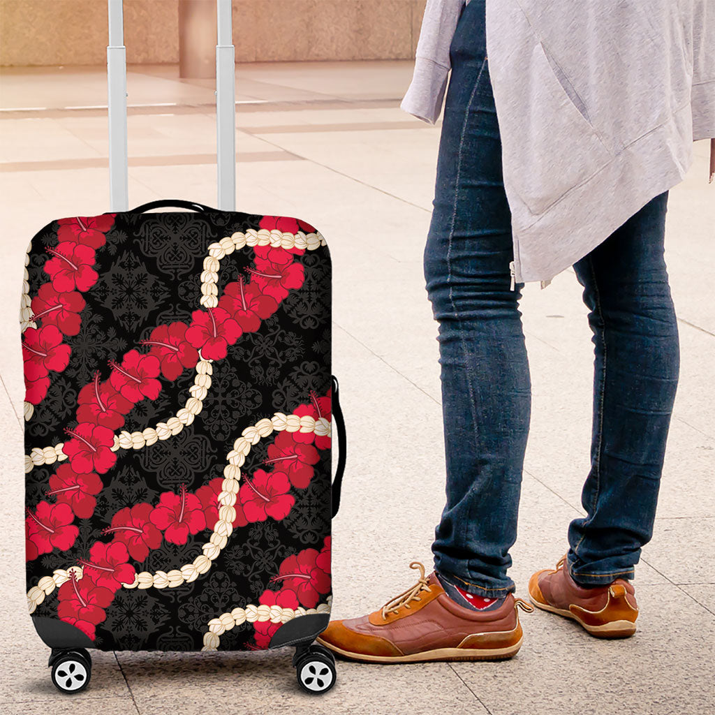 Aloha Ula'ula Hibiscus Pikake Lei Luggage Cover Hawaiian Quilt Pattern LT9 Black - Polynesian Pride