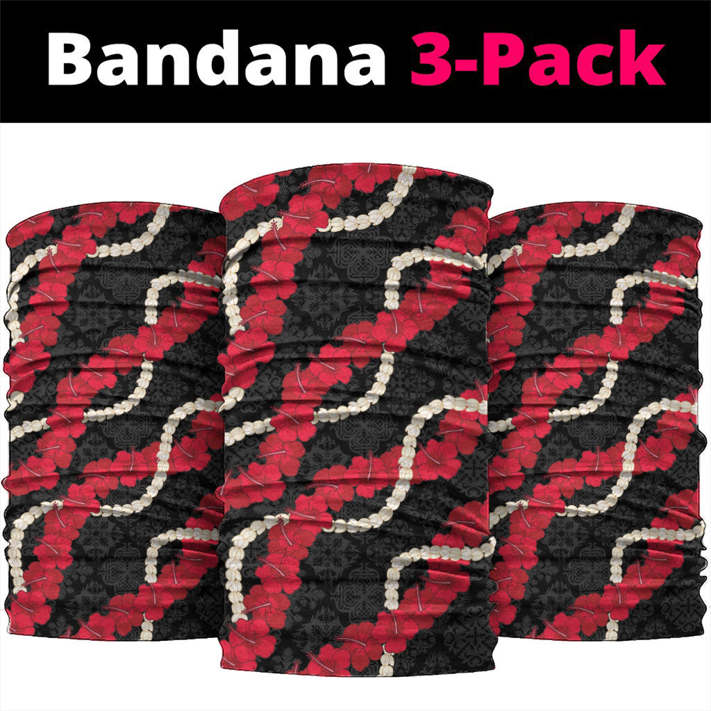 Aloha Ula'ula Hibiscus Pikake Lei Neck Gaiter Hawaiian Quilt Pattern LT9 package One Size: 25*50cm Black - Polynesian Pride