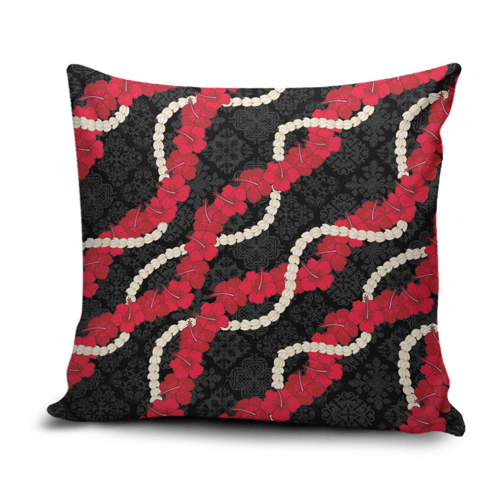Aloha Ula'ula Hibiscus Pikake Lei Pillow Cover Hawaiian Quilt Pattern LT9 Black - Polynesian Pride
