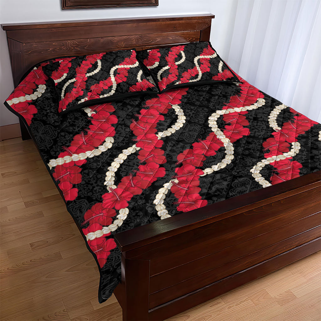 Aloha Ula'ula Hibiscus Pikake Lei Quilt Bed Set Hawaiian Quilt Pattern