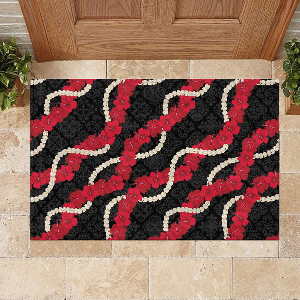 Aloha Ula'ula Hibiscus Pikake Lei Rubber Doormat Hawaiian Quilt Pattern