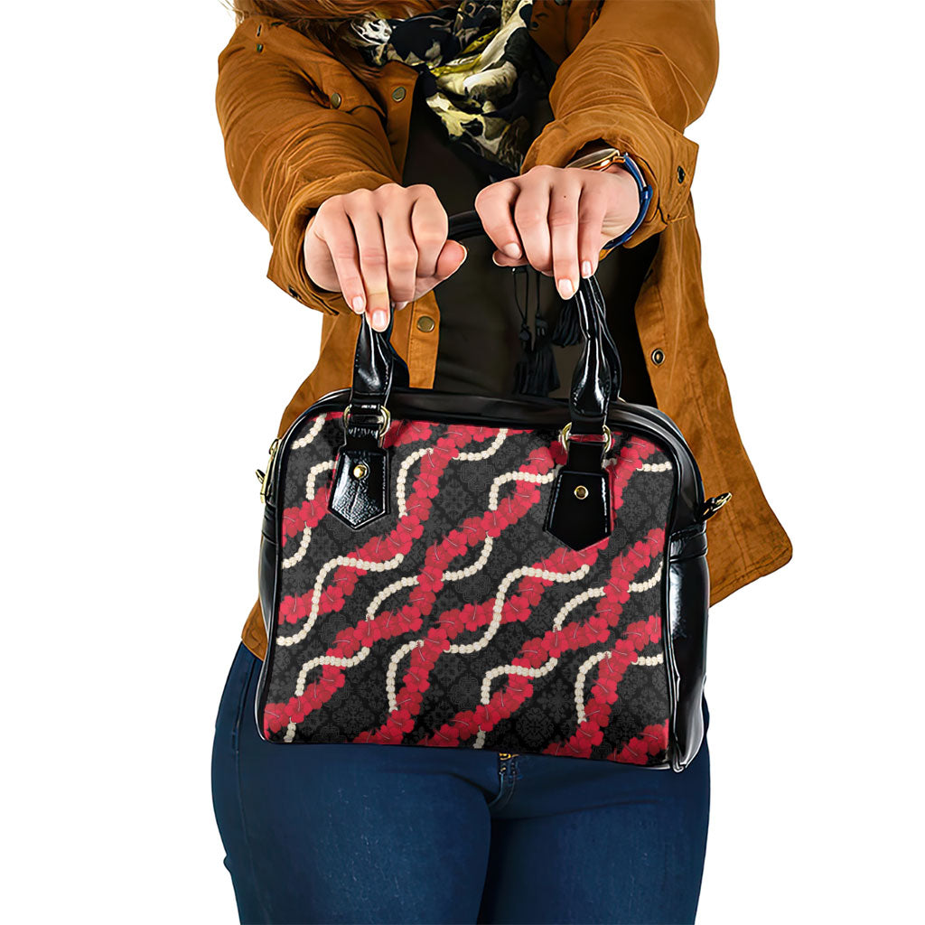 Aloha Ula'ula Hibiscus Pikake Lei Shoulder Handbag Hawaiian Quilt Pattern LT9 One Size Black - Polynesian Pride