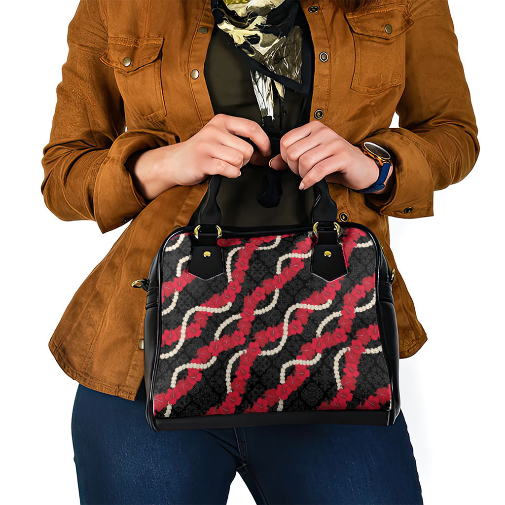 Aloha Ula'ula Hibiscus Pikake Lei Shoulder Handbag Hawaiian Quilt Pattern