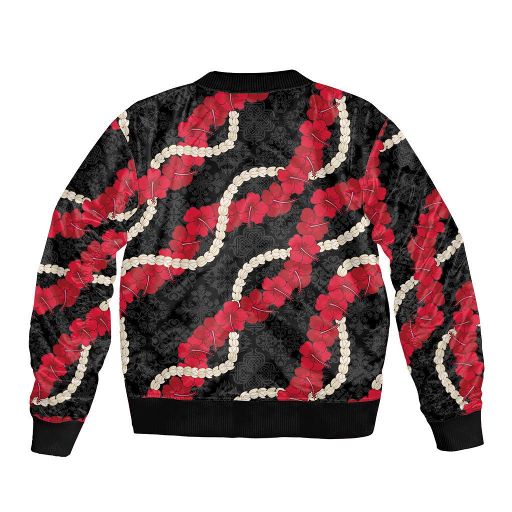 Aloha Ula'ula Hibiscus Pikake Lei Sleeve Zip Bomber Jacket Hawaiian Quilt Pattern