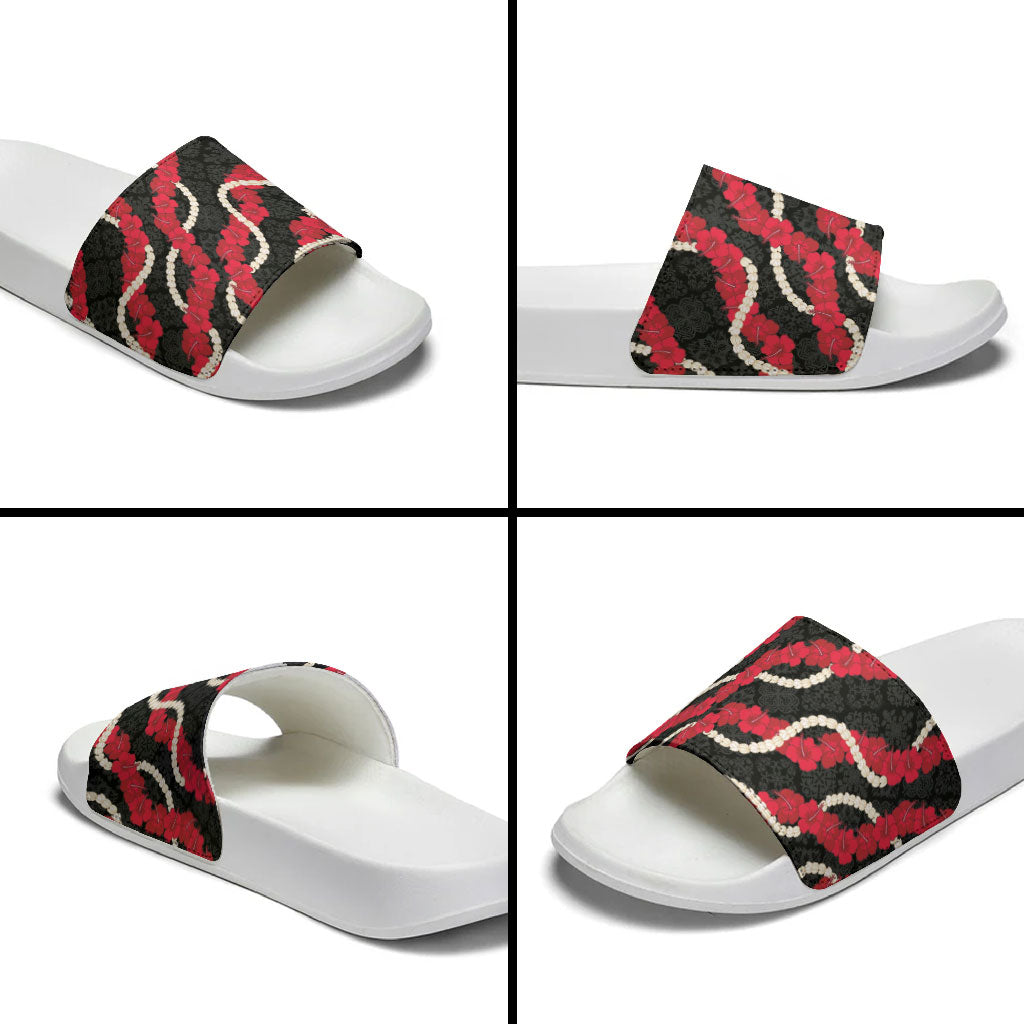 Aloha Ula'ula Hibiscus Pikake Lei Slide Sandals Hawaiian Quilt Pattern