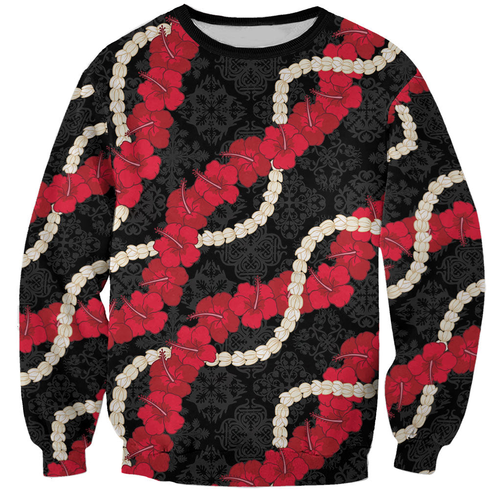 Aloha Ula'ula Hibiscus Pikake Lei Sweatshirt Hawaiian Quilt Pattern LT9 Unisex Black - Polynesian Pride