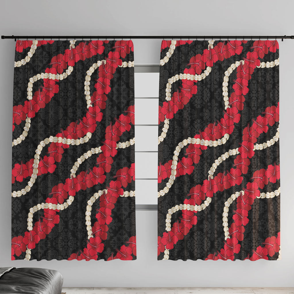 Aloha Ula'ula Hibiscus Pikake Lei Window Curtain Hawaiian Quilt Pattern LT9 With Hooks Black - Polynesian Pride