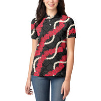 Aloha Ula'ula Hibiscus Pikake Lei Women Polo Shirt Hawaiian Quilt Pattern