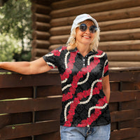 Aloha Ula'ula Hibiscus Pikake Lei Women Polo Shirt Hawaiian Quilt Pattern