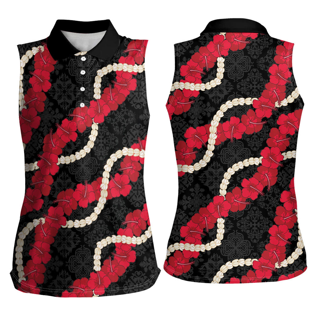 Aloha Ula'ula Hibiscus Pikake Lei Women Sleeveless Polo Shirt Hawaiian Quilt Pattern LT9 - Polynesian Pride