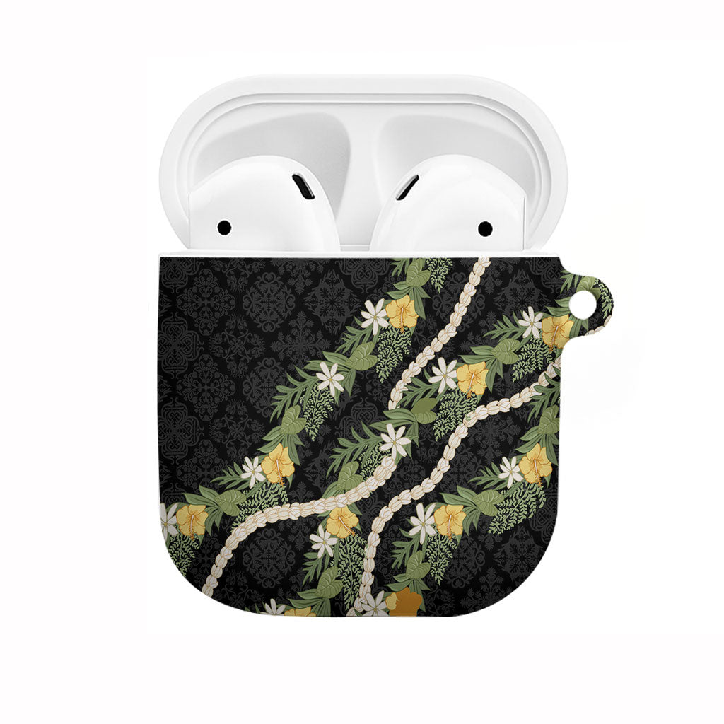 Puakenikeni Anthurium Pikake Lei AirPods Case Hawaiian Quilt Pattern