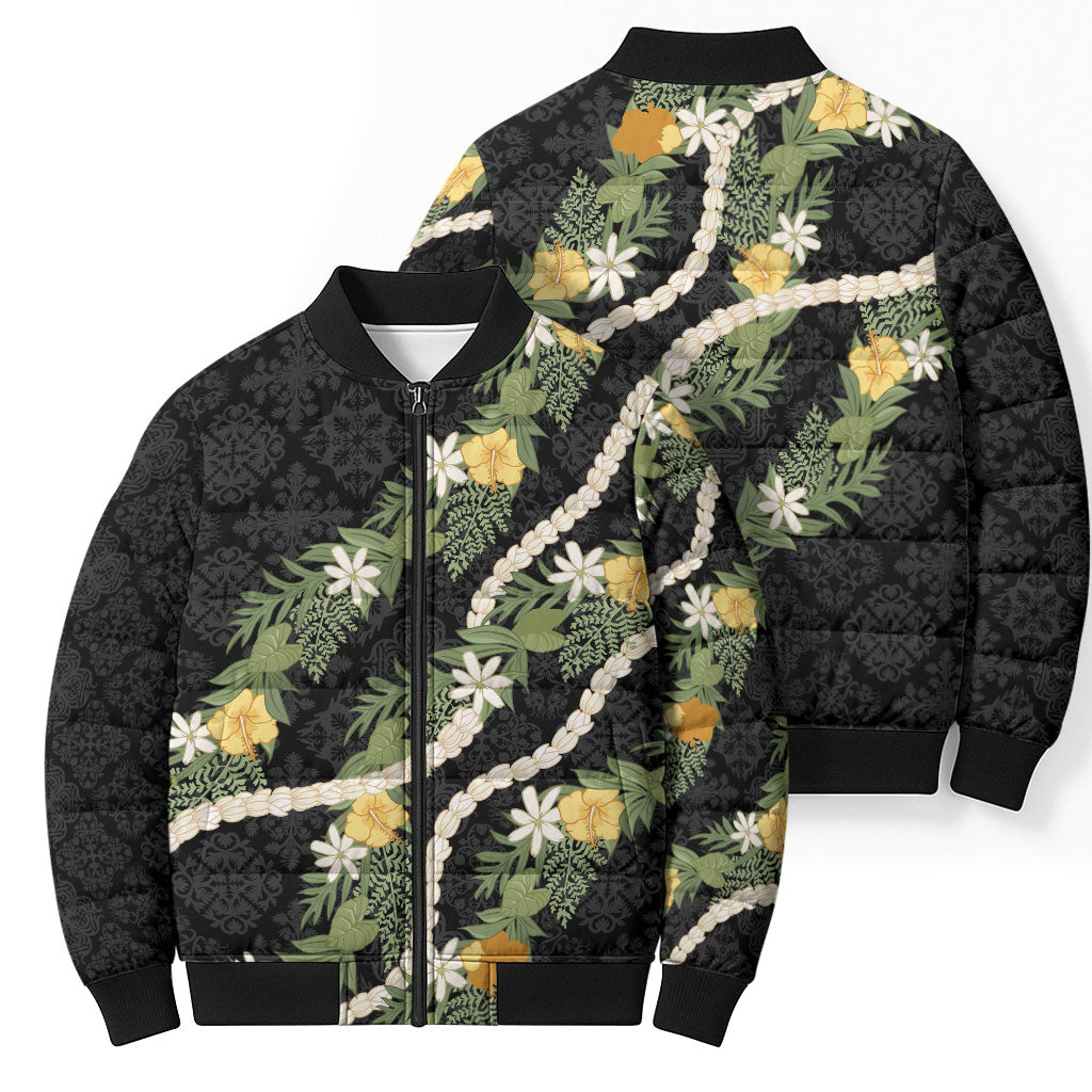Puakenikeni Anthurium Pikake Lei Bomber Puffer Jacket Hawaiian Quilt Pattern