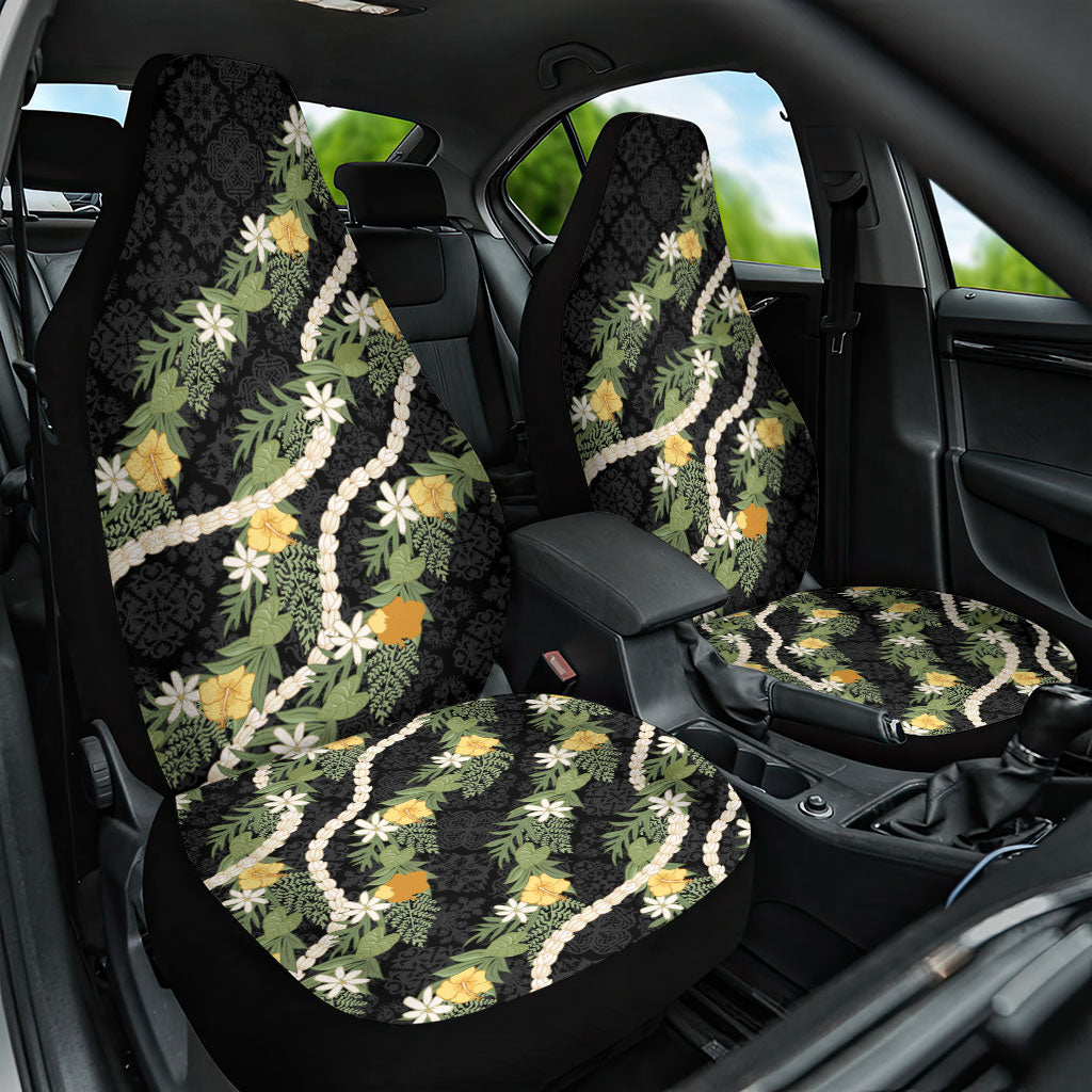 Puakenikeni Anthurium Pikake Lei Car Seat Cover Hawaiian Quilt Pattern LT9 One Size Black - Polynesian Pride