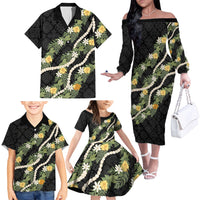 Puakenikeni Anthurium Pikake Lei Family Matching Off The Shoulder Long Sleeve Dress and Hawaiian Shirt Hawaiian Quilt Pattern