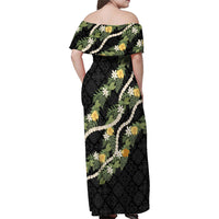 Puakenikeni Anthurium Pikake Lei Family Matching Off Shoulder Maxi Dress and Hawaiian Shirt Hawaiian Quilt Pattern