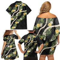 Puakenikeni Anthurium Pikake Lei Family Matching Off Shoulder Short Dress and Hawaiian Shirt Hawaiian Quilt Pattern
