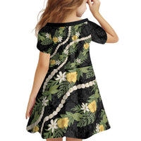 Puakenikeni Anthurium Pikake Lei Kid Short Sleeve Dress Hawaiian Quilt Pattern