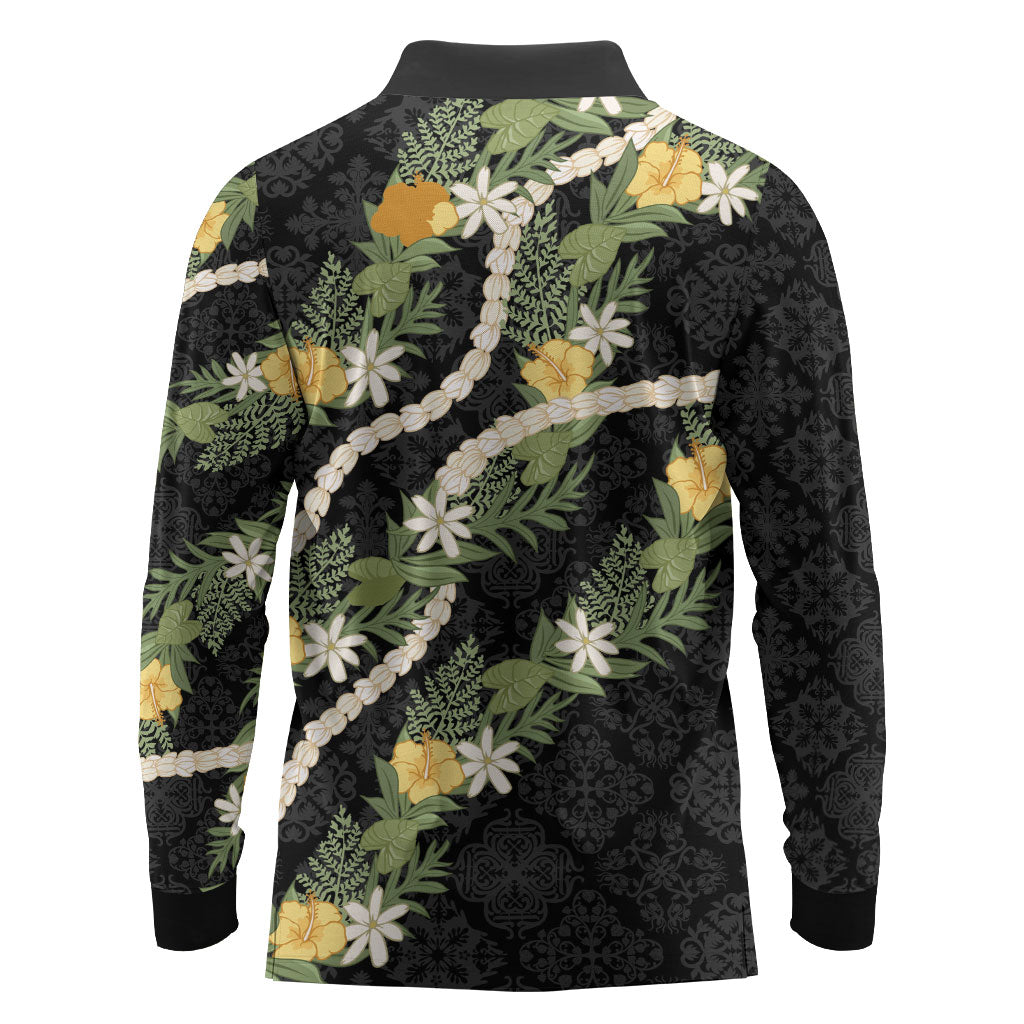 Puakenikeni Anthurium Pikake Lei Long Sleeve Polo Shirt Hawaiian Quilt Pattern