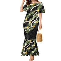Puakenikeni Anthurium Pikake Lei Mermaid Dress Hawaiian Quilt Pattern LT9 Women Black - Polynesian Pride
