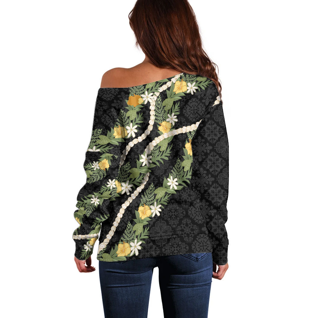 Puakenikeni Anthurium Pikake Lei Off Shoulder Sweater Hawaiian Quilt Pattern