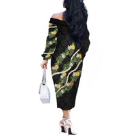 Puakenikeni Anthurium Pikake Lei Off The Shoulder Long Sleeve Dress Hawaiian Quilt Pattern LT9 - Polynesian Pride
