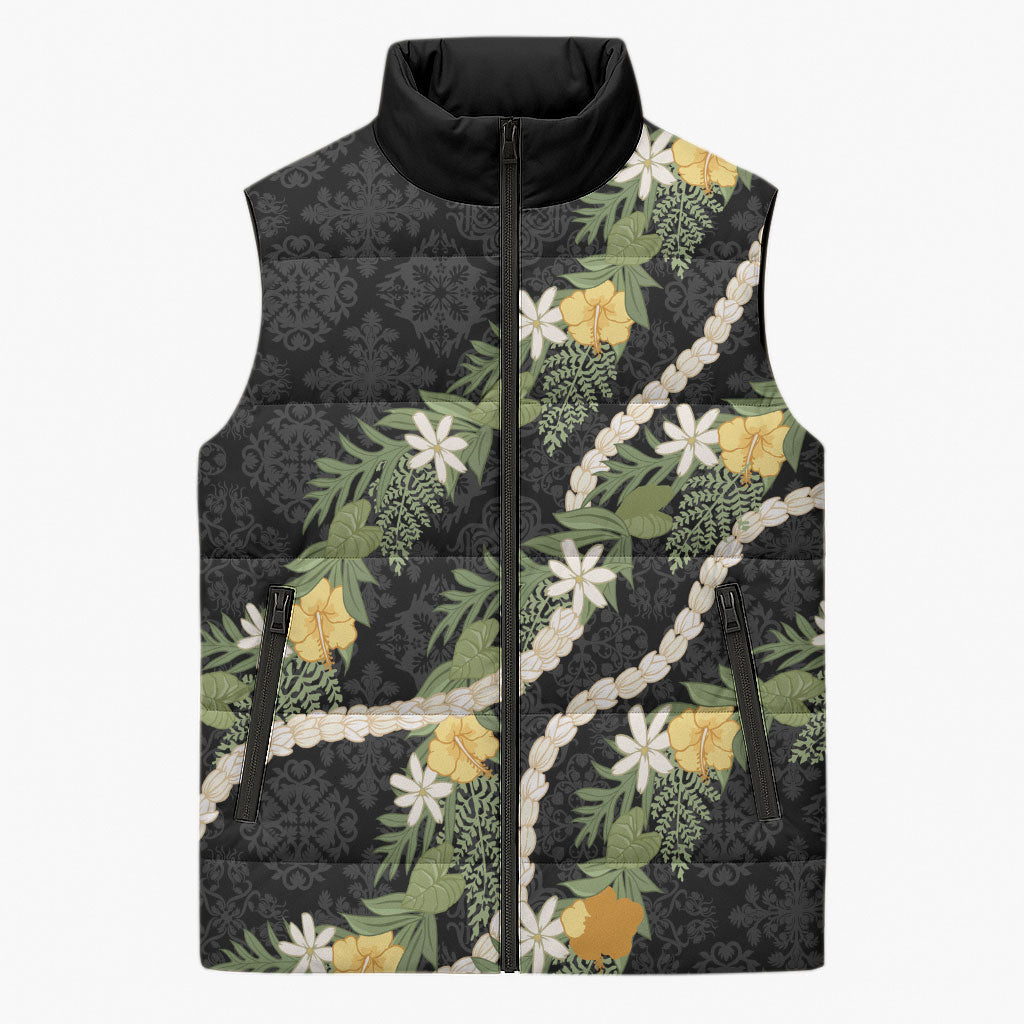 Puakenikeni Anthurium Pikake Lei Sleeveless Puffer Jacket Hawaiian Quilt Pattern