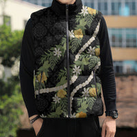 Puakenikeni Anthurium Pikake Lei Sleeveless Puffer Jacket Hawaiian Quilt Pattern