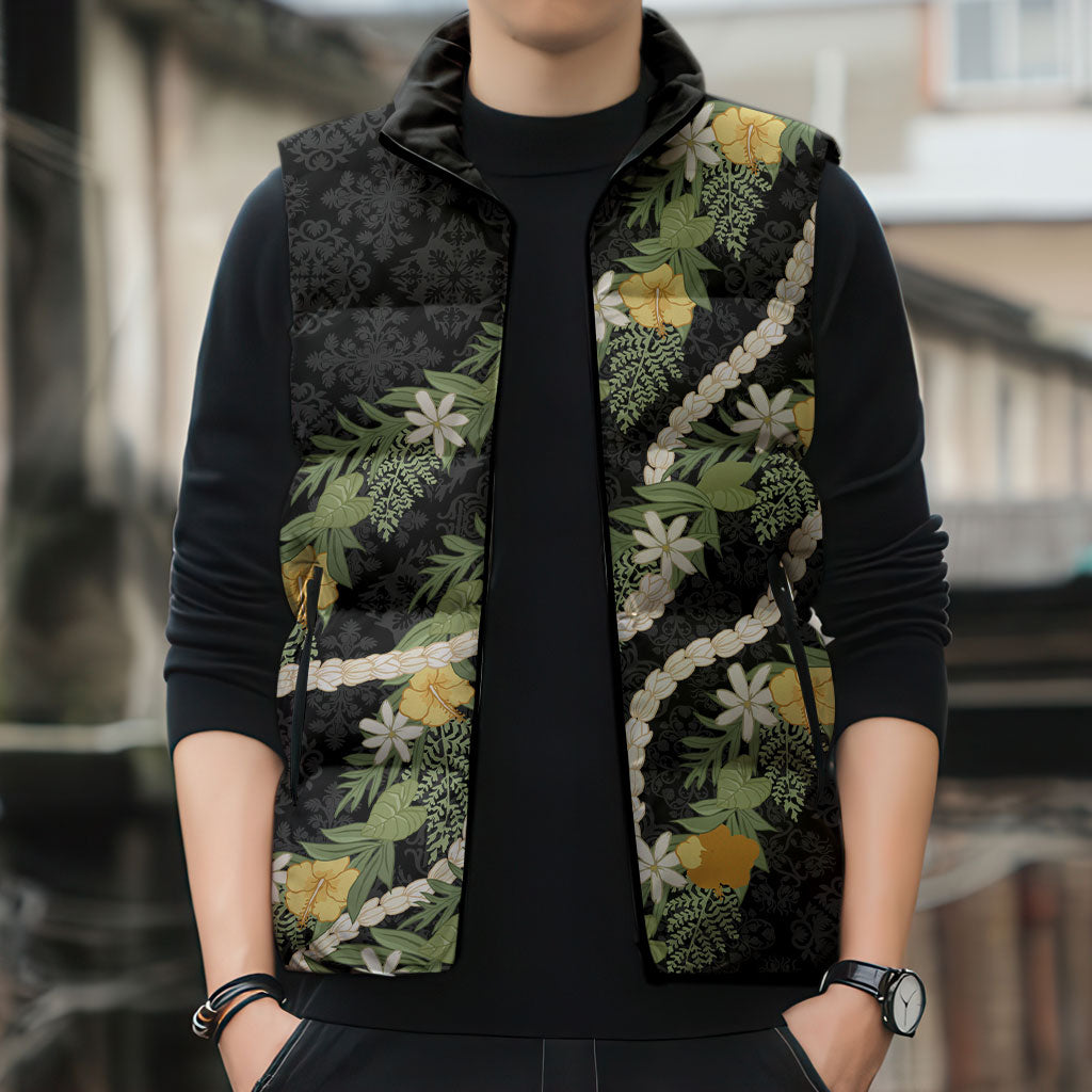 Puakenikeni Anthurium Pikake Lei Sleeveless Puffer Jacket Hawaiian Quilt Pattern