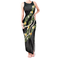 Puakenikeni Anthurium Pikake Lei Tank Maxi Dress Hawaiian Quilt Pattern LT9 Women Black - Polynesian Pride