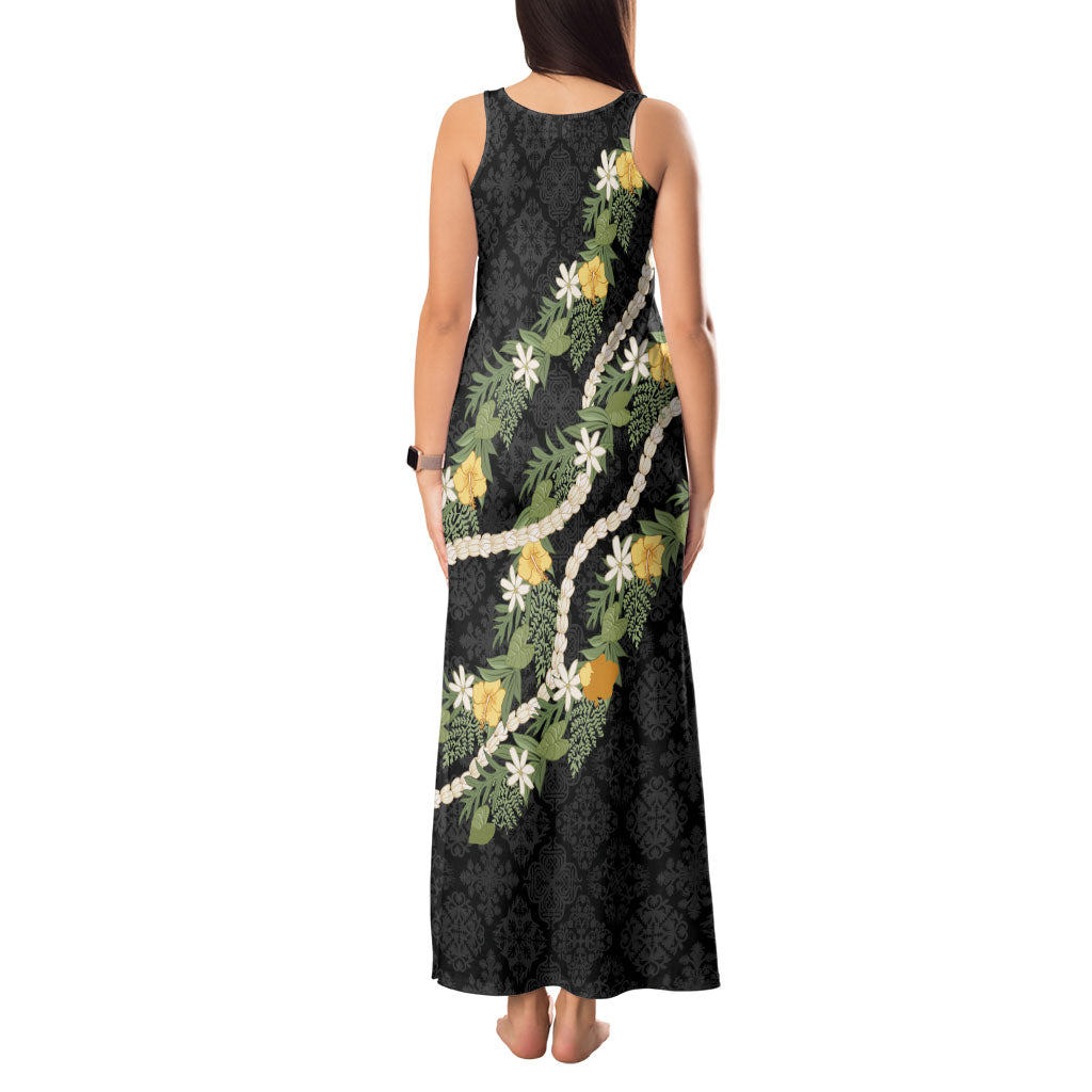 Puakenikeni Anthurium Pikake Lei Tank Maxi Dress Hawaiian Quilt Pattern LT9 - Polynesian Pride