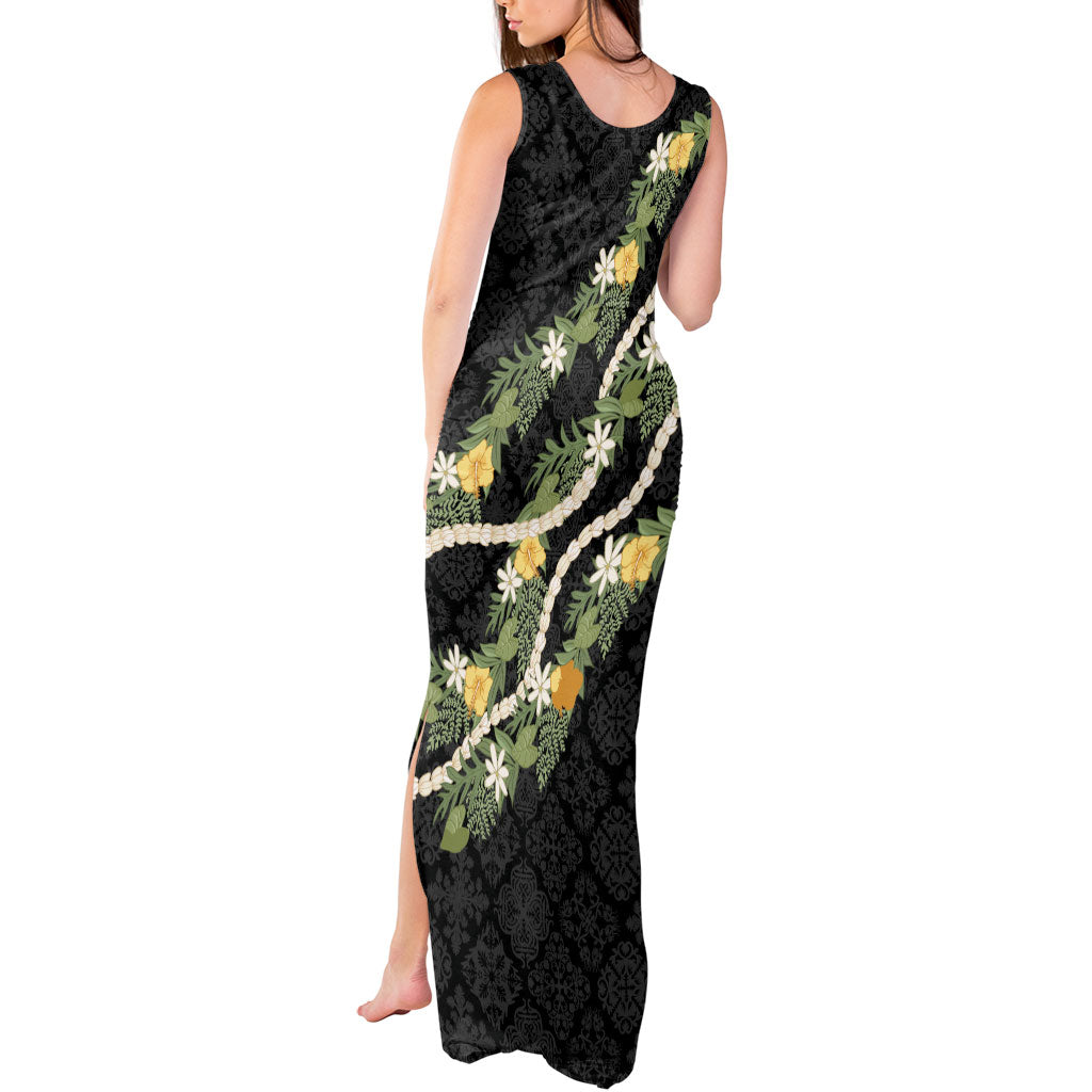 Puakenikeni Anthurium Pikake Lei Tank Maxi Dress Hawaiian Quilt Pattern LT9 - Polynesian Pride