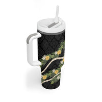 Puakenikeni Anthurium Pikake Lei Tumbler With Handle Hawaiian Quilt Pattern