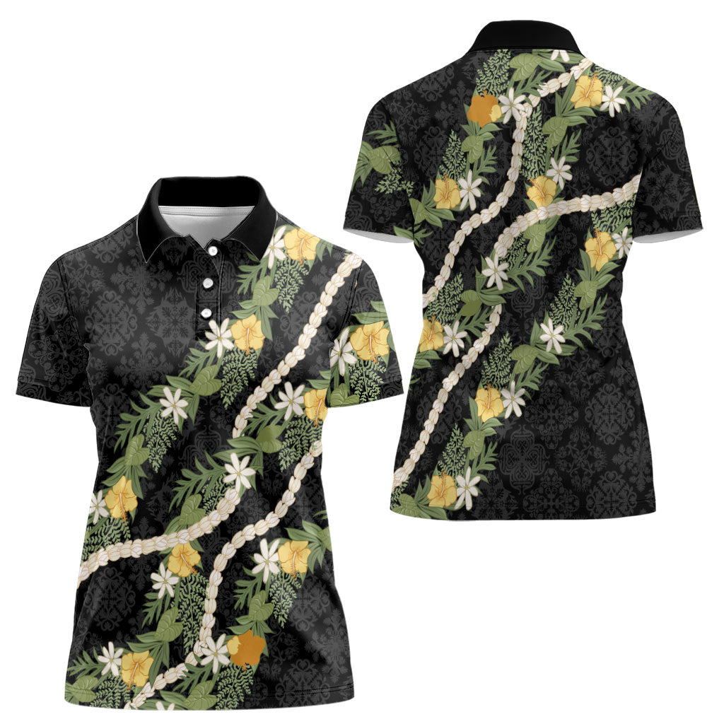 Puakenikeni Anthurium Pikake Lei Women Polo Shirt Hawaiian Quilt Pattern