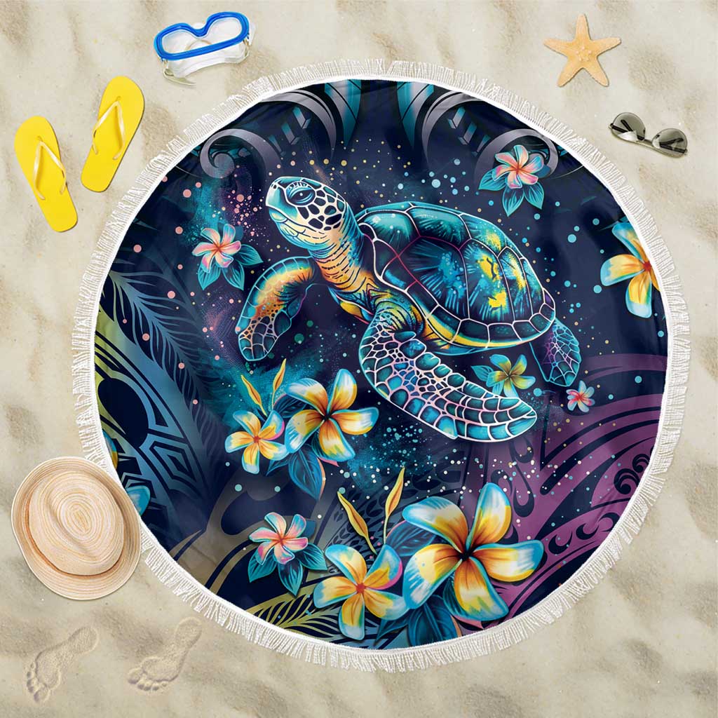 Plumeria Turtles Traditional Tribal Beach Blanket LT9 One Size 150cm Black - Polynesian Pride