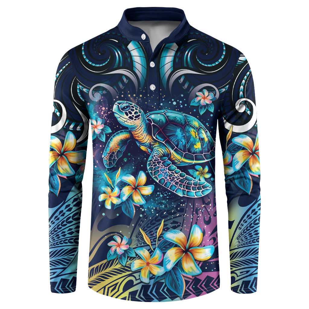 Plumeria Turtles Traditional Tribal Button Sweatshirt LT9 Black - Polynesian Pride