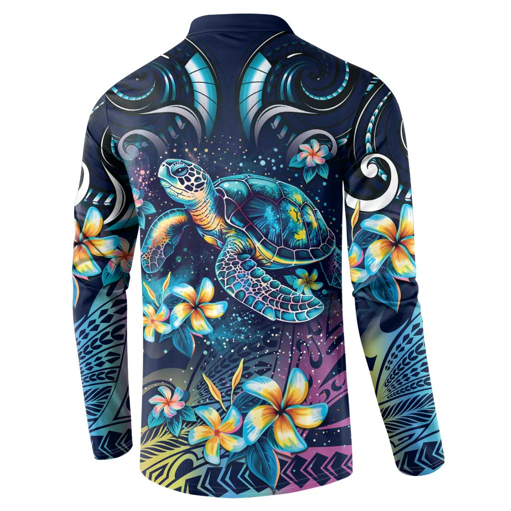 Plumeria Turtles Traditional Tribal Button Sweatshirt LT9 - Polynesian Pride